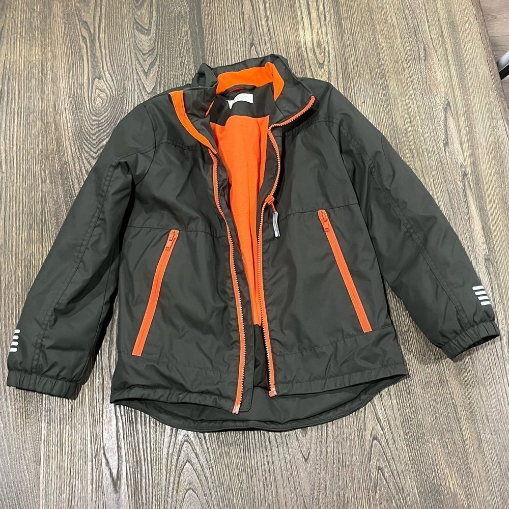 H&M Boys Windbreaker Jacket Full-Zip Lined Zipper Pockets Black Orange Size 7-8Y